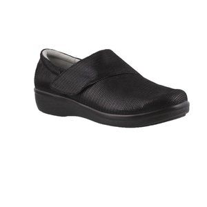 Alegria Qin Black Leather Velcro Round Toe Shoes